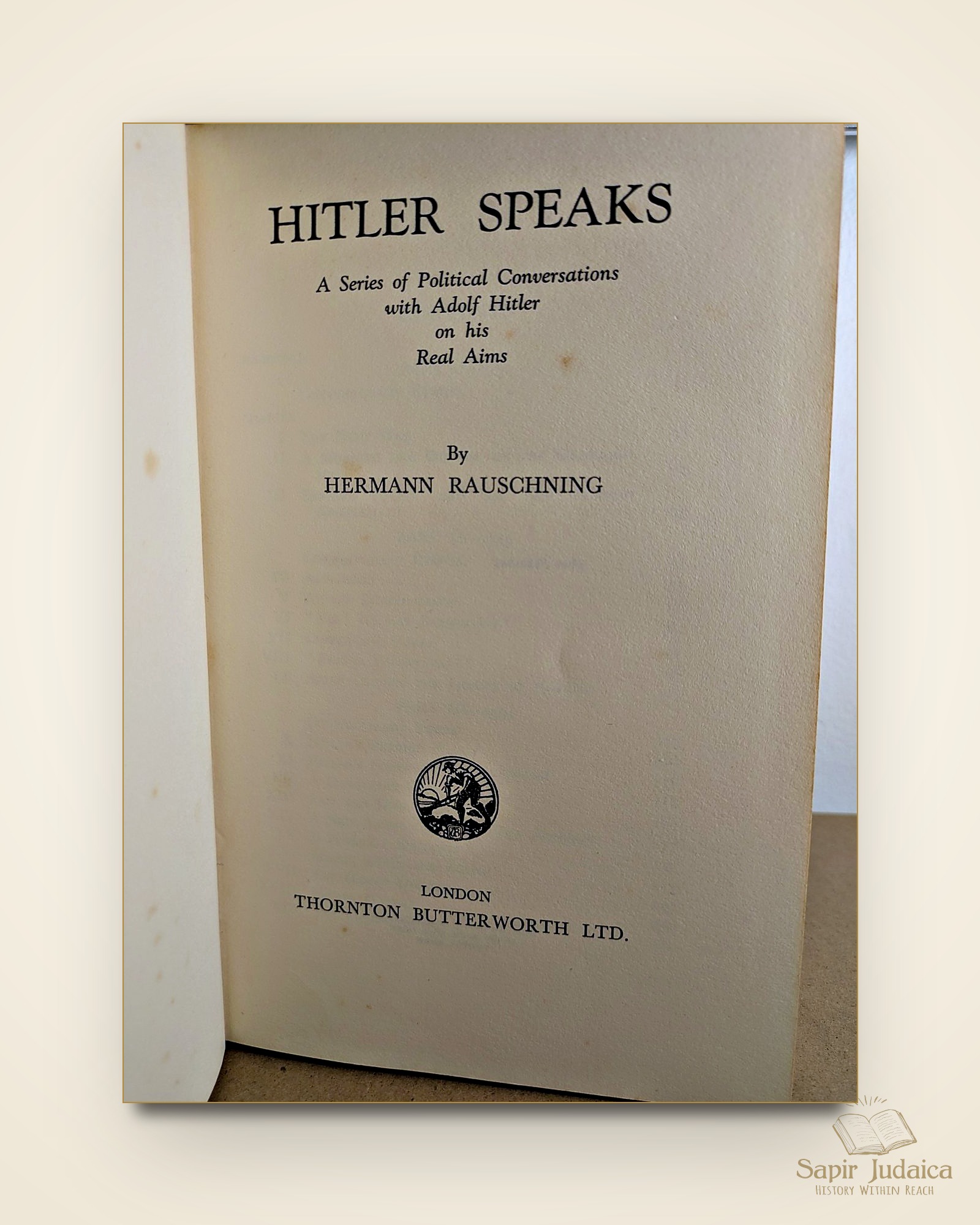 Hitler Speaks, Hermann Rauschning, 1939 — תמונה נוספת 2