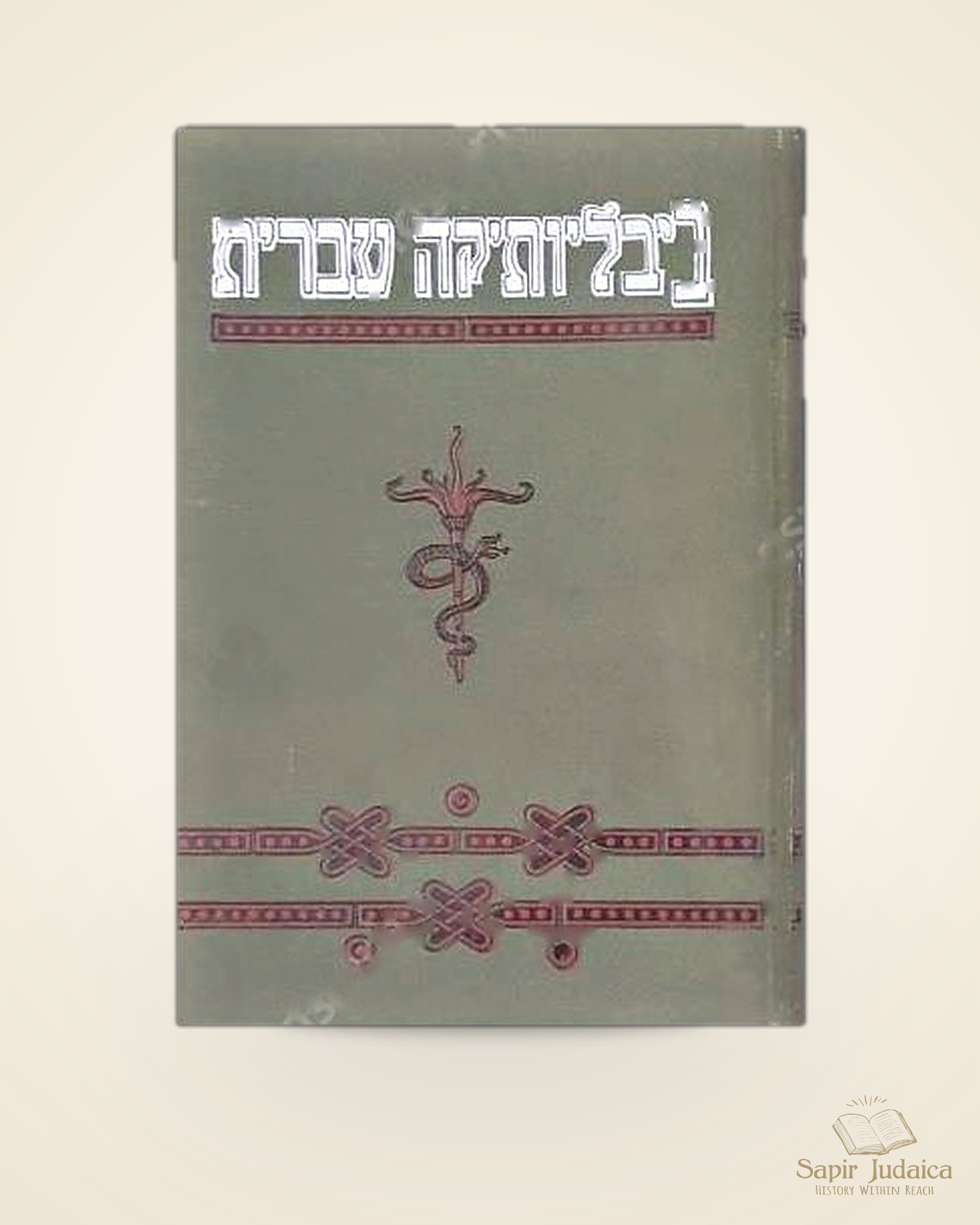כריכת כרך — הטבעת "ביבליותיקה עברית" בזהב